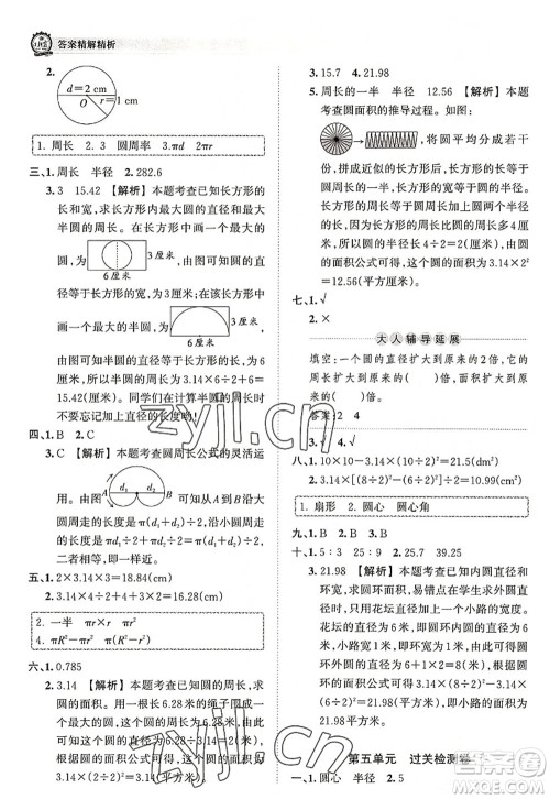 江西人民出版社2022王朝霞考点梳理时习卷六年级数学上册RJ人教版答案