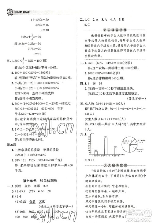 江西人民出版社2022王朝霞考点梳理时习卷六年级数学上册RJ人教版答案