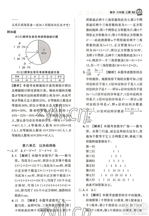 江西人民出版社2022王朝霞考点梳理时习卷六年级数学上册RJ人教版答案