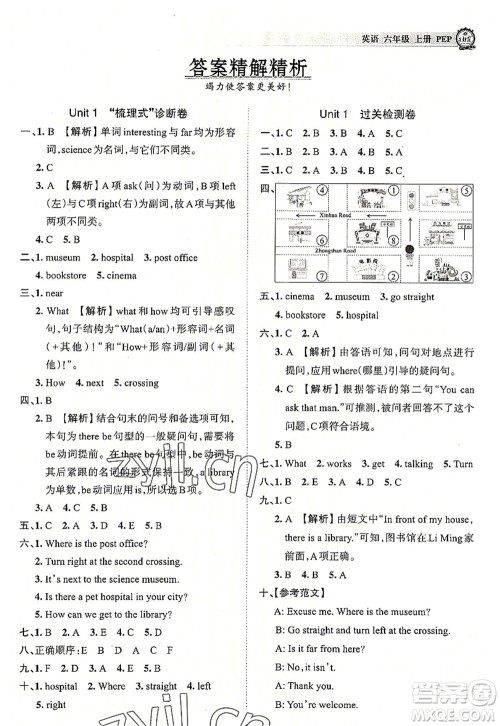江西人民出版社2022王朝霞考点梳理时习卷六年级英语上册PEP版答案