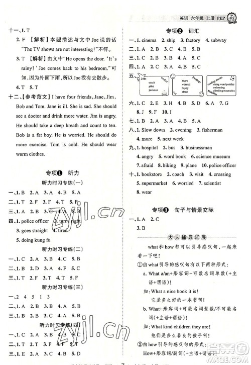 江西人民出版社2022王朝霞考点梳理时习卷六年级英语上册PEP版答案 江西人民出版社2022王朝霞考点梳理时习卷六年级英语上册PEP版答案