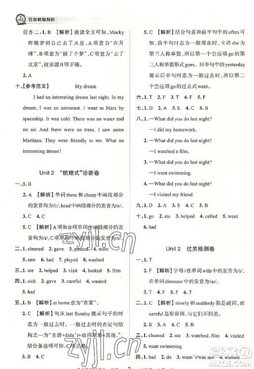 江西人民出版社2022王朝霞考点梳理时习卷六年级英语上册BS北师版答案