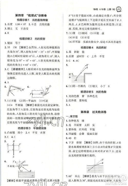 江西人民出版社2022王朝霞考点梳理时习卷八年级物理上册RJ人教版答案