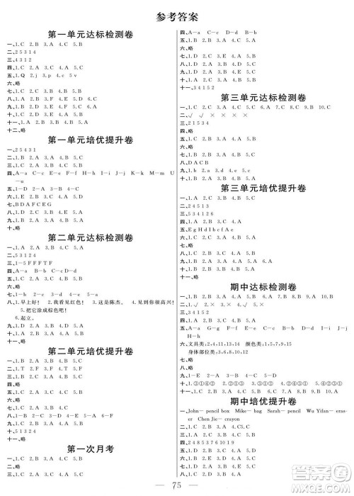 阳光出版社2022名师面对面大试卷英语三年级上册人教版答案 阳光出版社2022名师面对面大试卷英语三年级上册人教版答案
