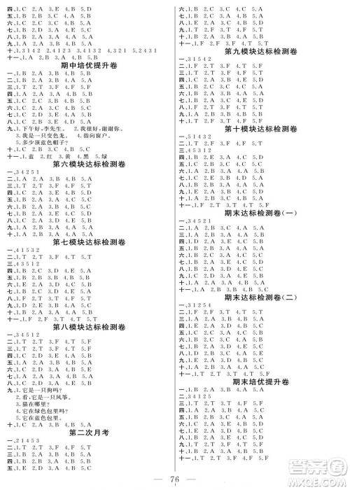 阳光出版社2022名师面对面大试卷英语三年级上册外研版答案