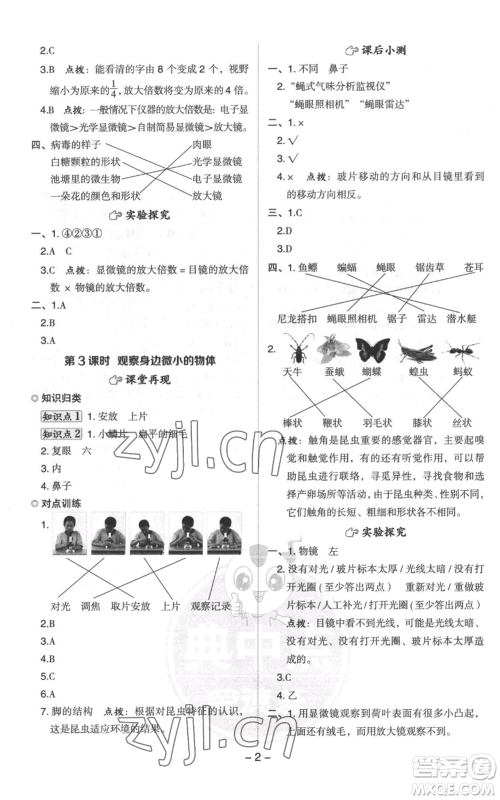 山西教育出版社2022秋季综合应用创新题典中点六年级上册科学教科版参考答案