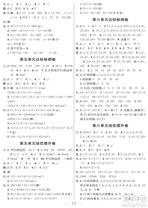 阳光出版社2022名师面对面大试卷数学五年级上册青岛版答案
