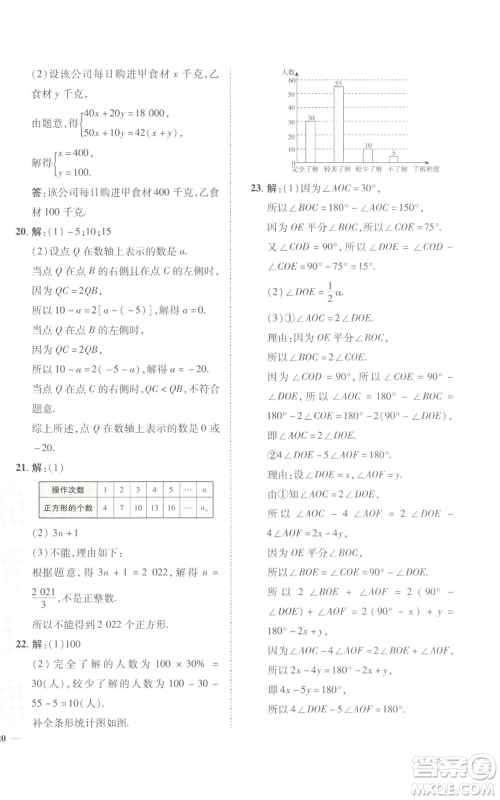 陕西人民教育出版社2022秋季综合应用创新题典中点提分练习册七年级上册数学沪科版参考答案 陕西人民教育出版社2022秋季综合应用创新题典中点提分练习册七年级上册数学沪科版参考答案