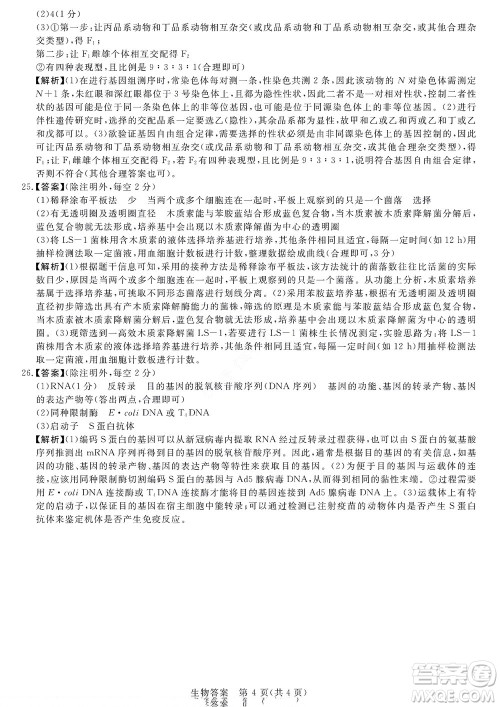 2023届河南省高三新未来8月联考生物试题及答案