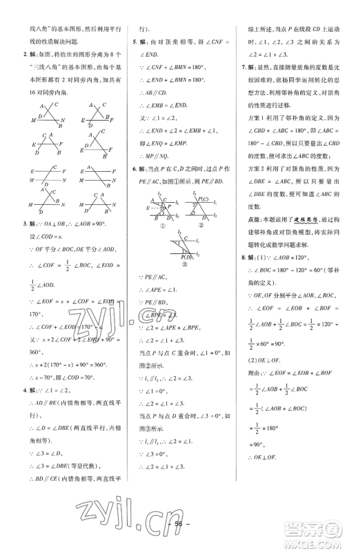 陕西人民教育出版社2022秋季综合应用创新题典中点提分练习册七年级上册数学华师大版参考答案