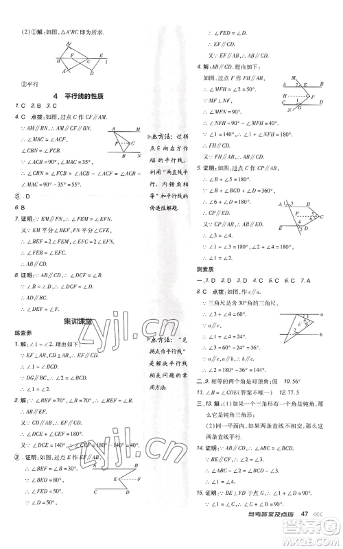 陕西人民教育出版社2022秋季综合应用创新题典中点提分练习册八年级上册数学北师大版参考答案