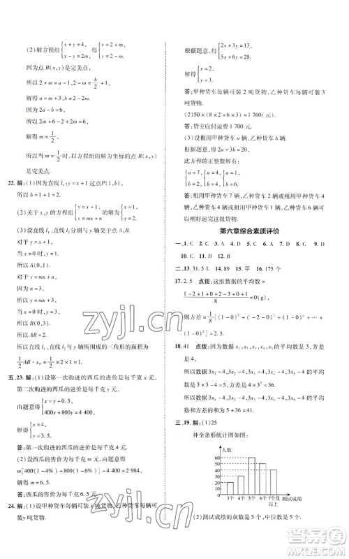 陕西人民教育出版社2022秋季综合应用创新题典中点提分练习册八年级上册数学北师大版参考答案