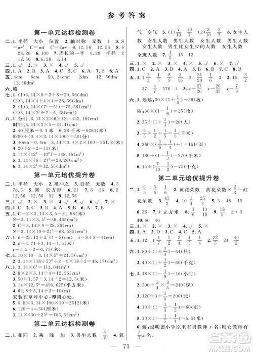 阳光出版社2022名师面对面大试卷数学六年级上册北师版答案