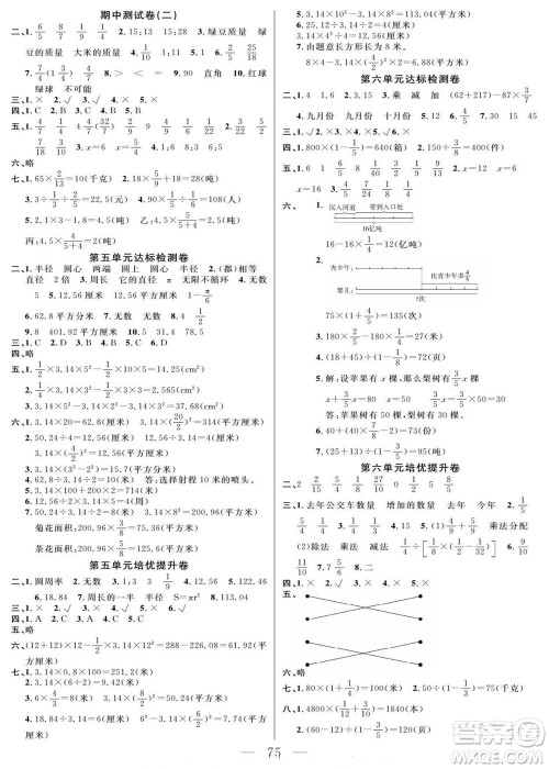 阳光出版社2022名师面对面大试卷数学六年级上册青岛版答案