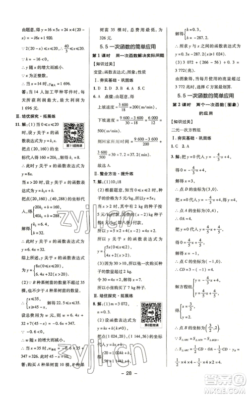 陕西人民教育出版社2022秋季综合应用创新题典中点提分练习册八年级上册数学浙教版A本参考答案