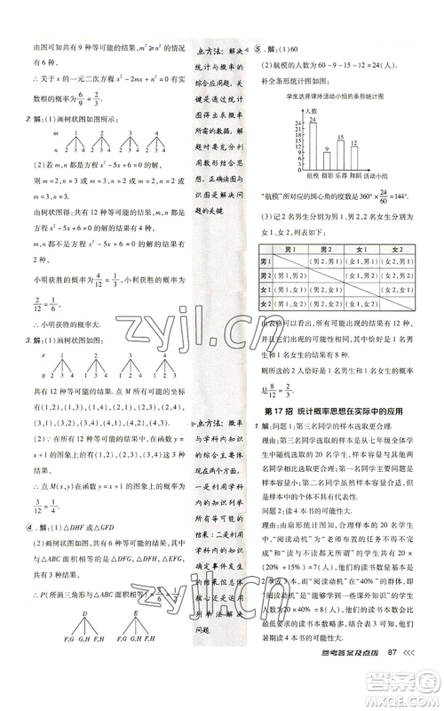 陕西人民教育出版社2022秋季综合应用创新题典中点提分练习册九年级上册数学人教版参考答案