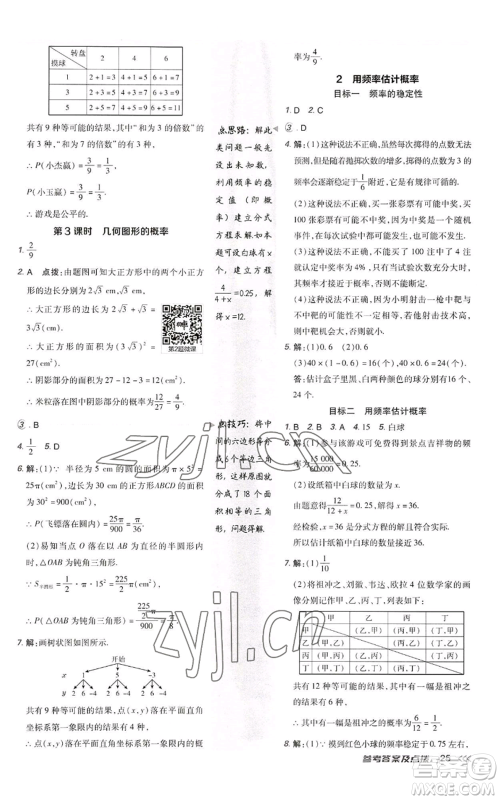 陕西人民教育出版社2022秋季综合应用创新题典中点提分练习册九年级上册数学北师大版参考答案