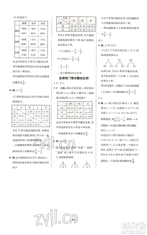 陕西人民教育出版社2022秋季综合应用创新题典中点提分练习册九年级上册数学华师大版参考答案