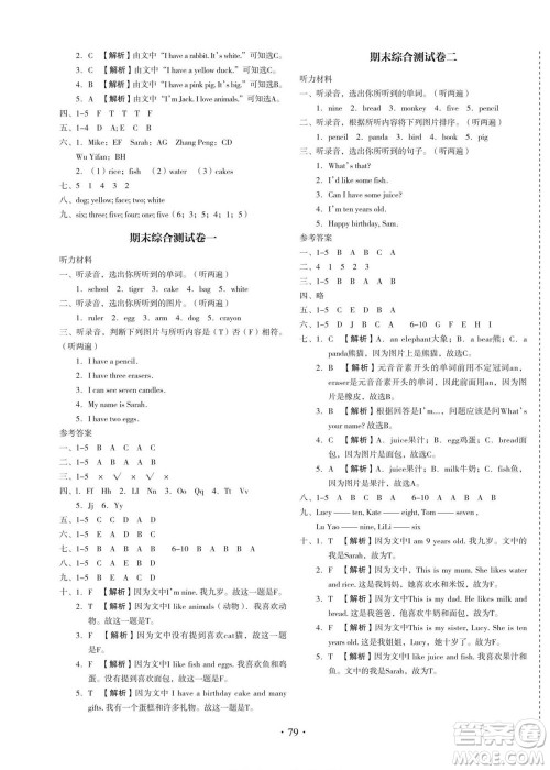 云南美术出版社2022启迪全优卷英语三年级上册人教版答案