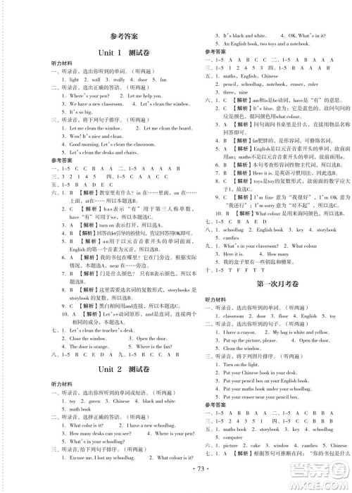 云南美术出版社2022启迪全优卷英语四年级上册人教版答案