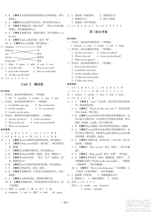 云南美术出版社2022启迪全优卷英语四年级上册人教版答案
