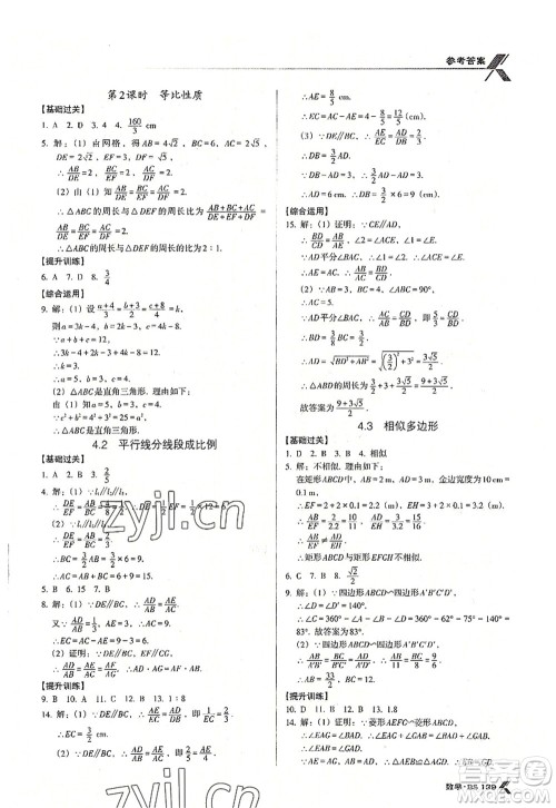 广东经济出版社2022全优点练课计划九年级数学上册北师大版答案