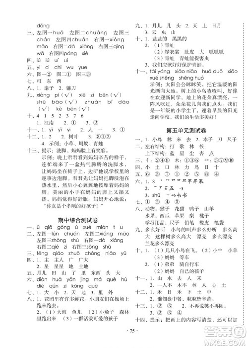 云南美术出版社2022启迪全优卷语文一年级上册人教版答案
