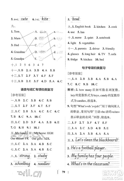 陕西师范大学出版总社2022PASS小学学霸冲A卷四年级英语上册RJ人教版答案 陕西师范大学出版总社2022PASS小学学霸冲A卷四年级英语上册RJ人教版答案