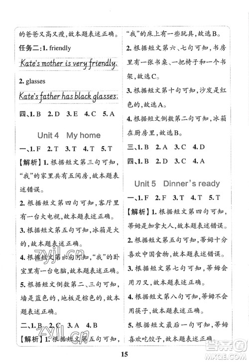 陕西师范大学出版总社2022PASS小学学霸冲A卷四年级英语上册RJ人教版答案 陕西师范大学出版总社2022PASS小学学霸冲A卷四年级英语上册RJ人教版答案