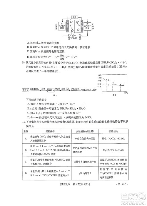 2022-2023年度河南省高三年级入学摸底考试一化学试题及答案 2022-2023年度河南省高三年级入学摸底考试一化学试题及答案