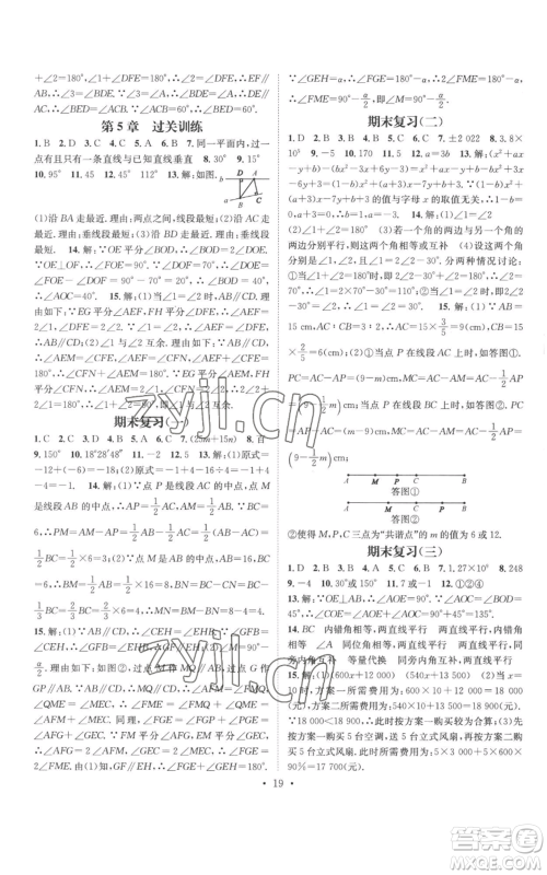 广东经济出版社2022秋季名师测控七年级上册数学华师大版参考答案