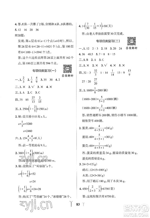 陕西师范大学出版总社2022PASS小学学霸冲A卷六年级数学上册RJ人教版答案