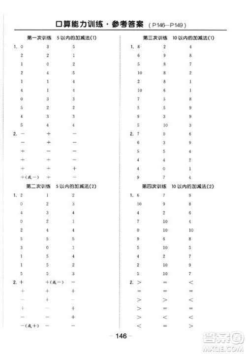 开明出版社2022全品学练考数学一年级上册苏教版答案