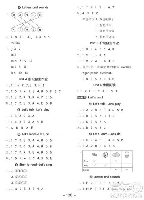 开明出版社2022全品学练考英语三年级上册人教版答案