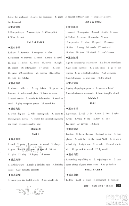 安徽师范大学出版社2022秋季课时A计划七年级上册英语外研版参考答案 安徽师范大学出版社2022秋季课时A计划七年级上册英语外研版参考答案