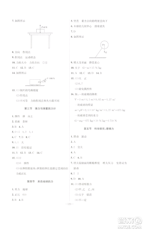 安徽师范大学出版社2022秋季课时A计划八年级上册物理沪科版参考答案