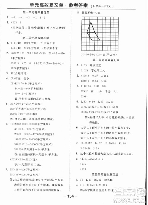 开明出版社2022全品学练考数学五年级上册苏教版答案