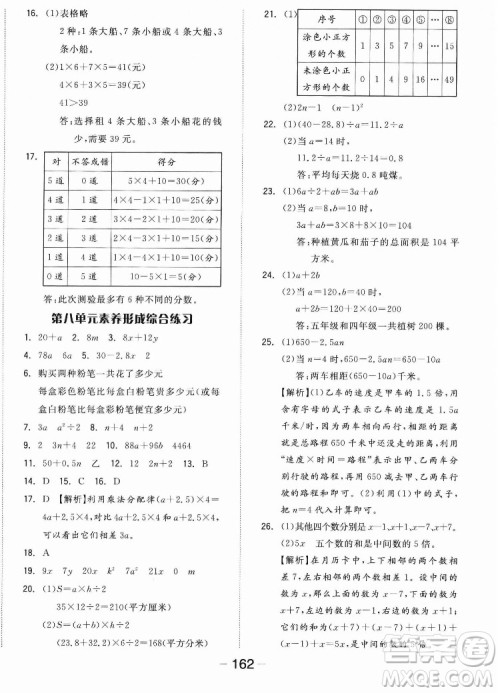 开明出版社2022全品学练考数学五年级上册苏教版答案