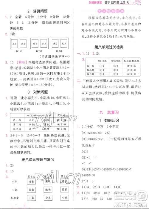 江西人民出版社2022王朝霞创维新课堂数学四年级上册RJ人教版答案 江西人民出版社2022王朝霞创维新课堂数学四年级上册RJ人教版答案