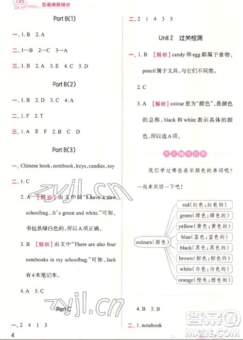 江西人民出版社2022王朝霞创维新课堂英语四年级上册人教版答案