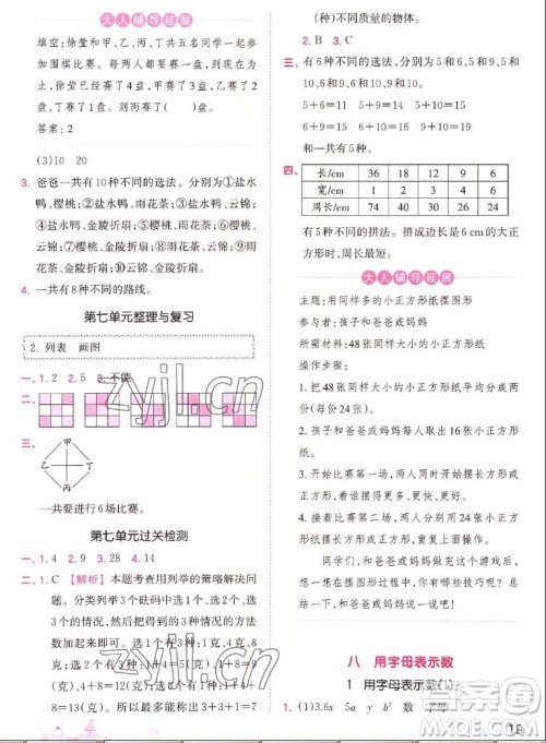 江西人民出版社2022王朝霞创维新课堂数学五年级上册SJ苏教版答案