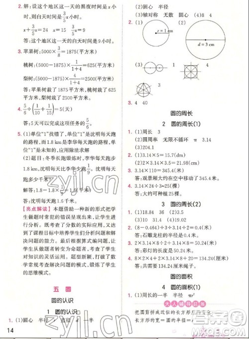 江西人民出版社2022王朝霞创维新课堂数学六年级上册RJ人教版答案