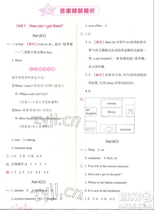 江西人民出版社2022王朝霞创维新课堂英语六年级上册人教版答案