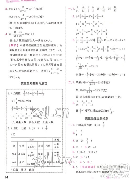 江西人民出版社2022王朝霞创维新课堂数学六年级上册SJ苏教版答案