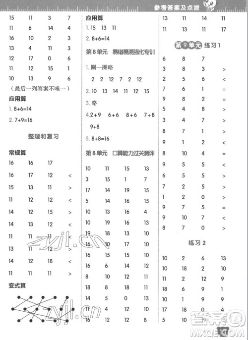 安徽教育出版社2022星级口算天天练一年级数学上R版人教版答案 安徽教育出版社2022星级口算天天练一年级数学上R版人教版答案