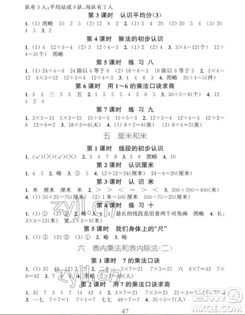 北方妇女儿童出版社2022秋江苏金考卷数学二年级上册苏教版答案