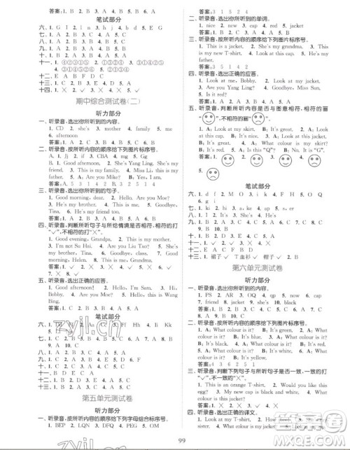 北方妇女儿童出版社2022秋江苏金考卷英语三年级上册江苏版答案