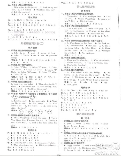 北方妇女儿童出版社2022秋江苏金考卷英语三年级上册江苏版答案