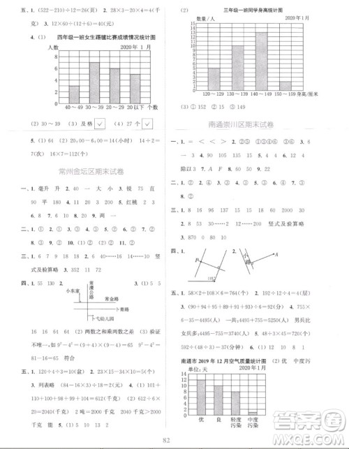 北方妇女儿童出版社2022秋江苏金考卷数学四年级上册苏教版答案