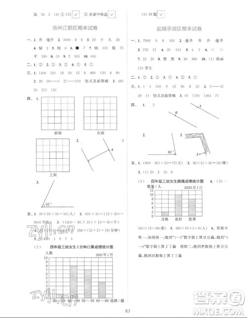 北方妇女儿童出版社2022秋江苏金考卷数学四年级上册苏教版答案